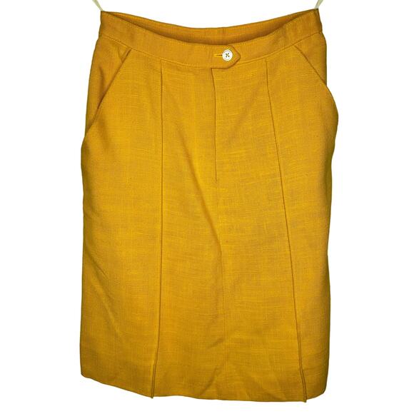 1970's VINTAGE Union Made Anne Klein Ladies Mustard Yellow Pencil Lined Skirt 4 - Picture 1 of 9